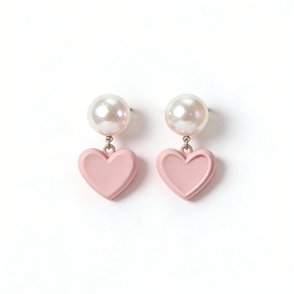Pearl & Pink Heart Drop Earrings