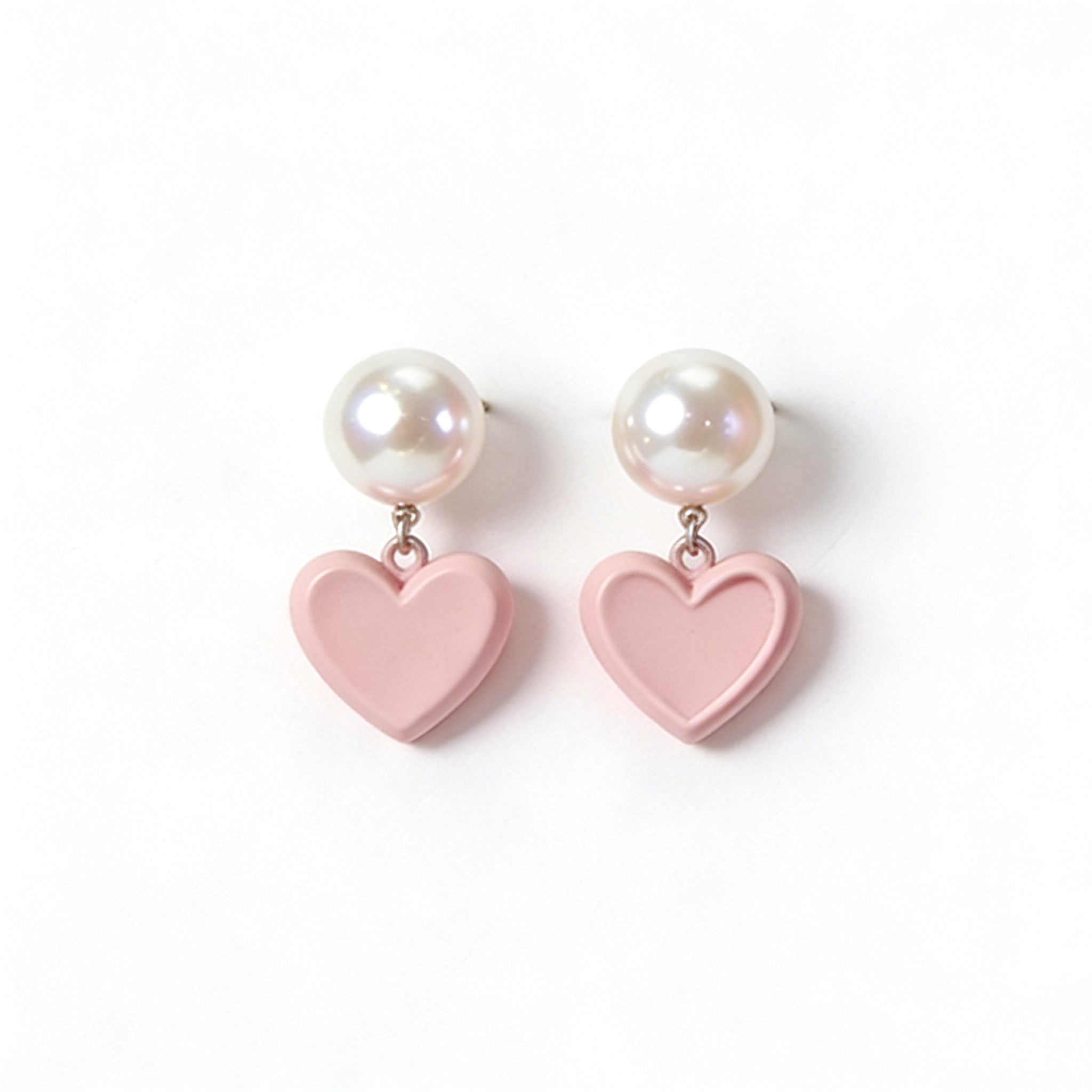 Pearl & Pink Heart Drop Earrings