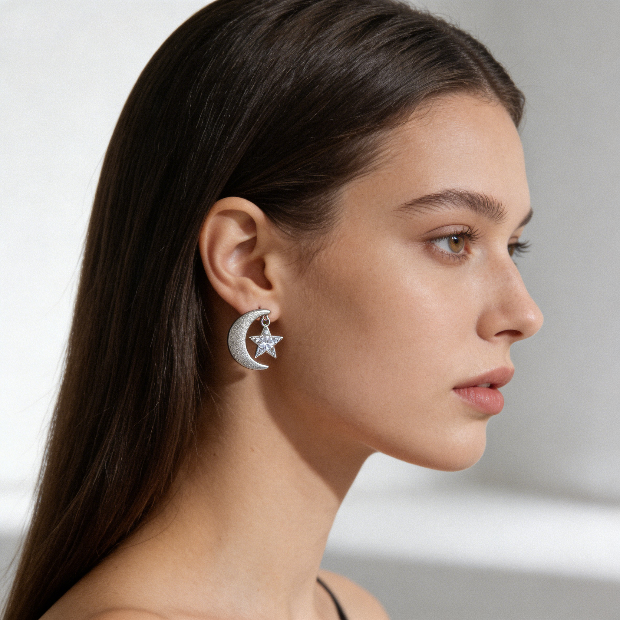 Moon & Star CZ Drop Earrings