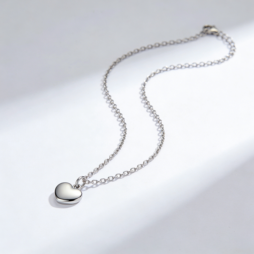 Polished Heart Pendant Silver Necklace