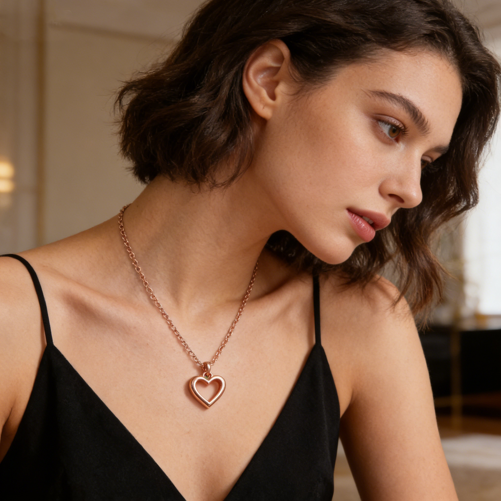 Hollow Heart Pendant Rose Gold Necklace