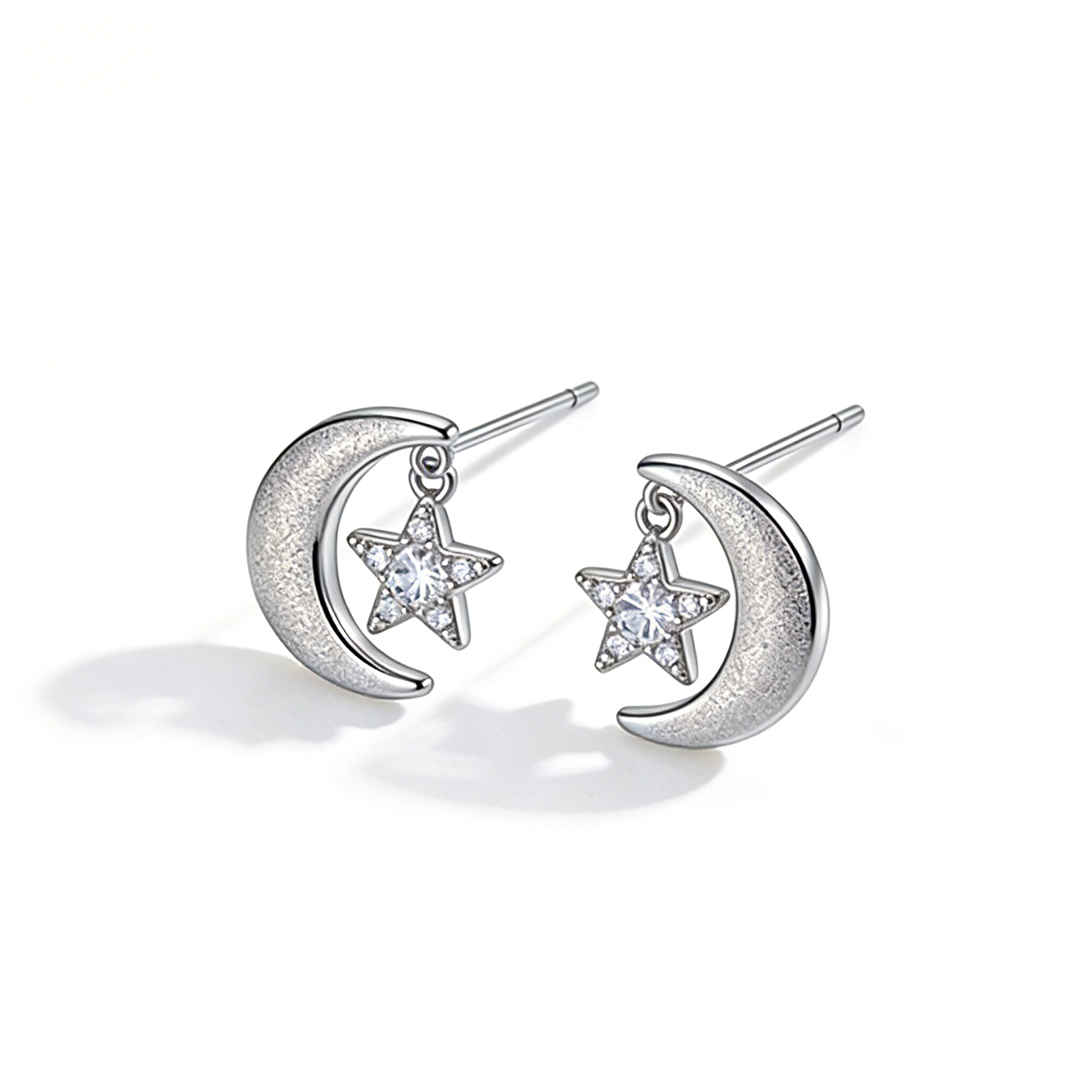 Moon & Star CZ Drop Earrings