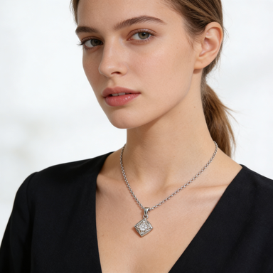Minimalist Square Pendant Silver Necklace