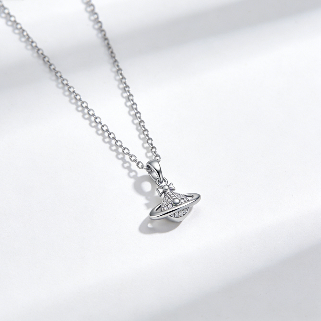 Saturn Planet Pendant Silver Necklace