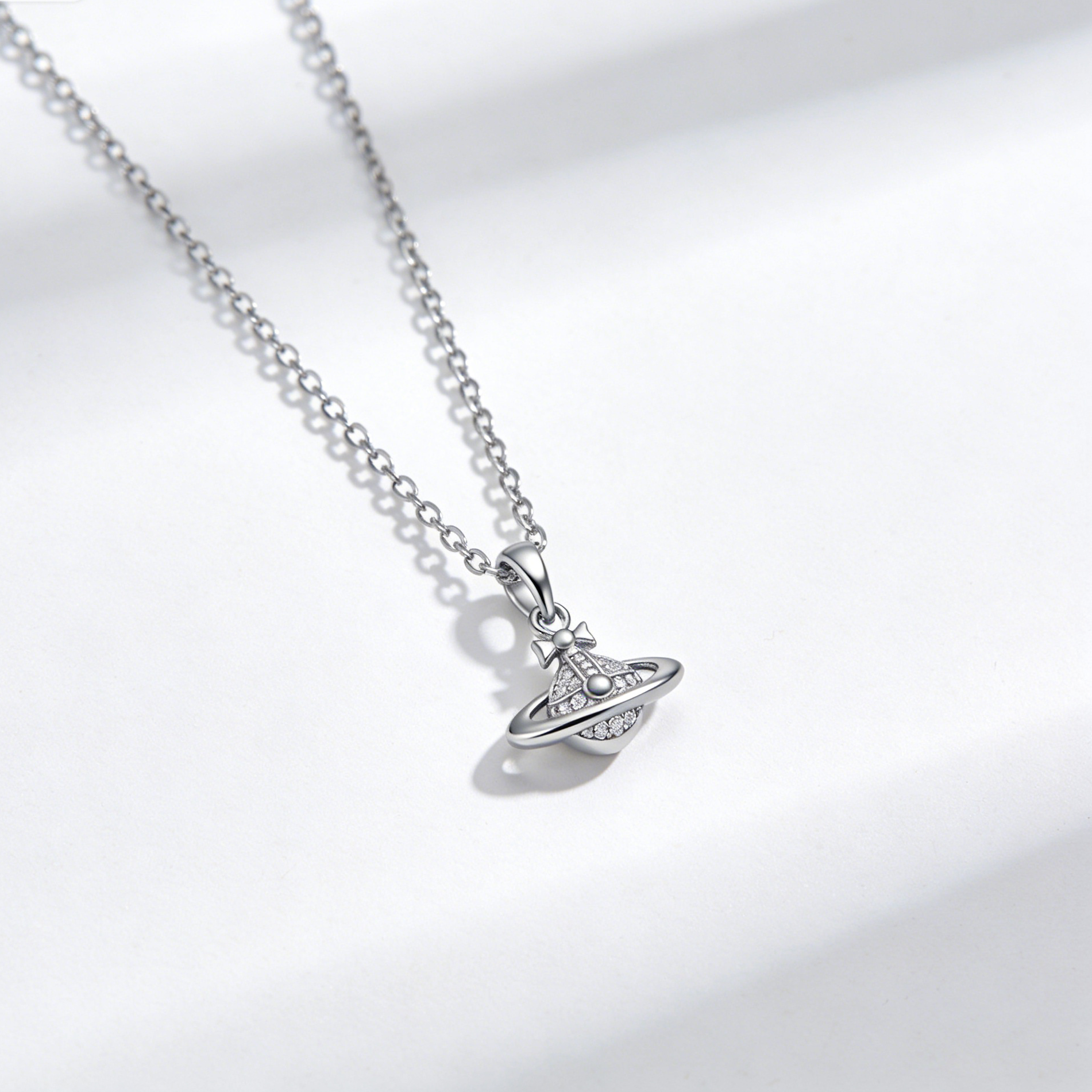 Saturn Planet Pendant Silver Necklace