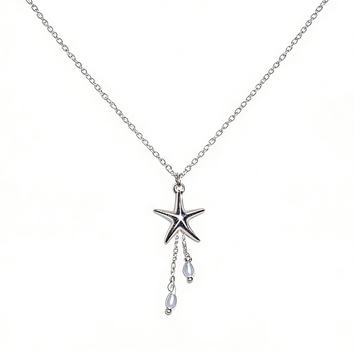 Starfish Pendant with Tassel Silver Necklace