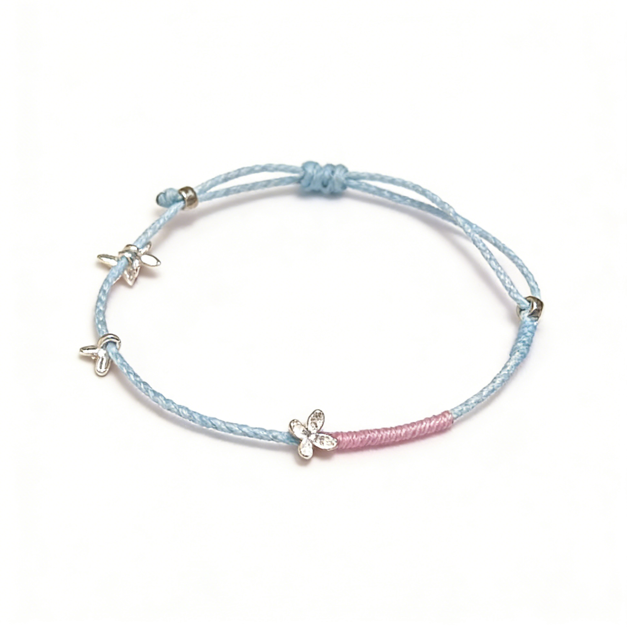 Blue Pink Flower Cord Bracelet