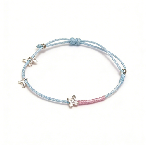 Blue Pink Flower Cord Bracelet