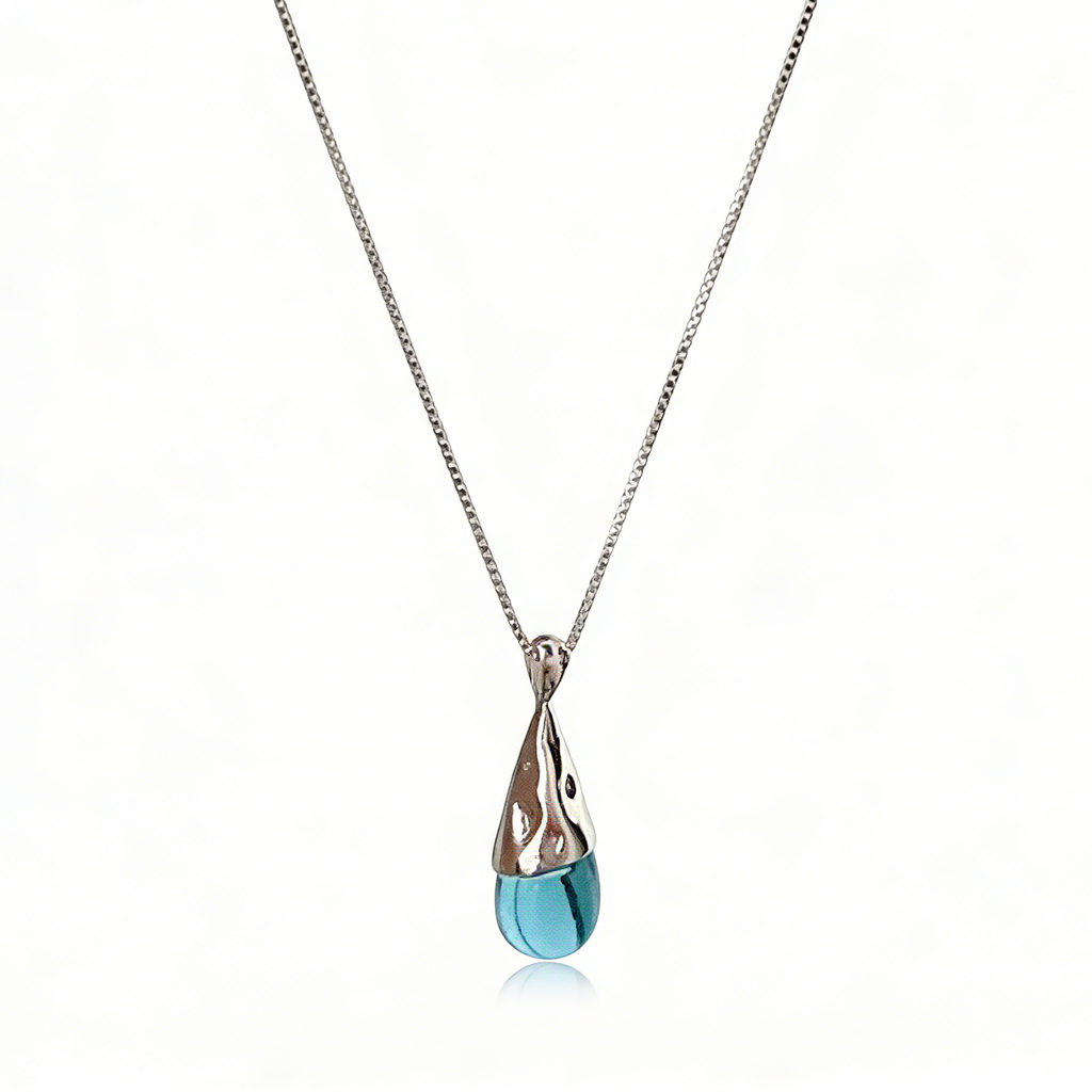 Teardrop Blue Stone Pendant Silver Necklace