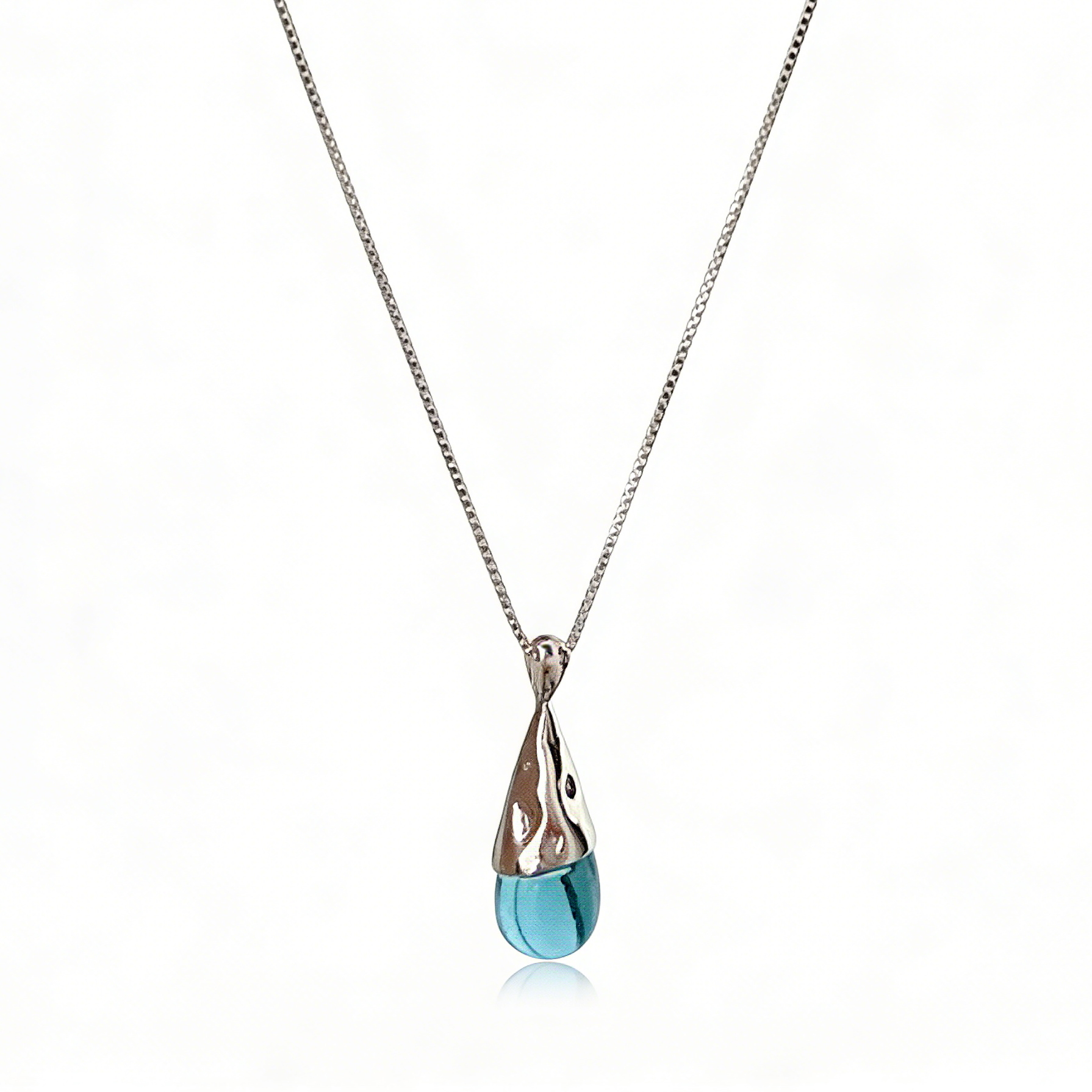 Teardrop Blue Stone Pendant Silver Necklace