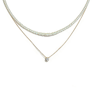 Double-layer Pearl & CZ Gold Necklace