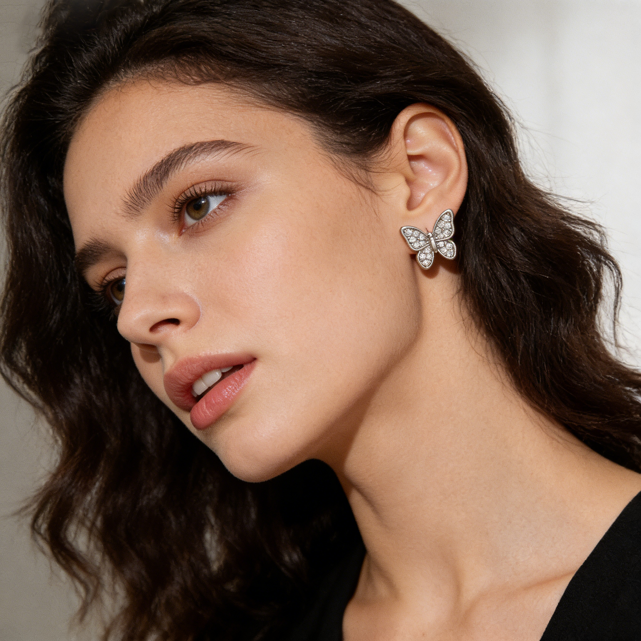 CZ-encrusted Butterfly Stud Earrings