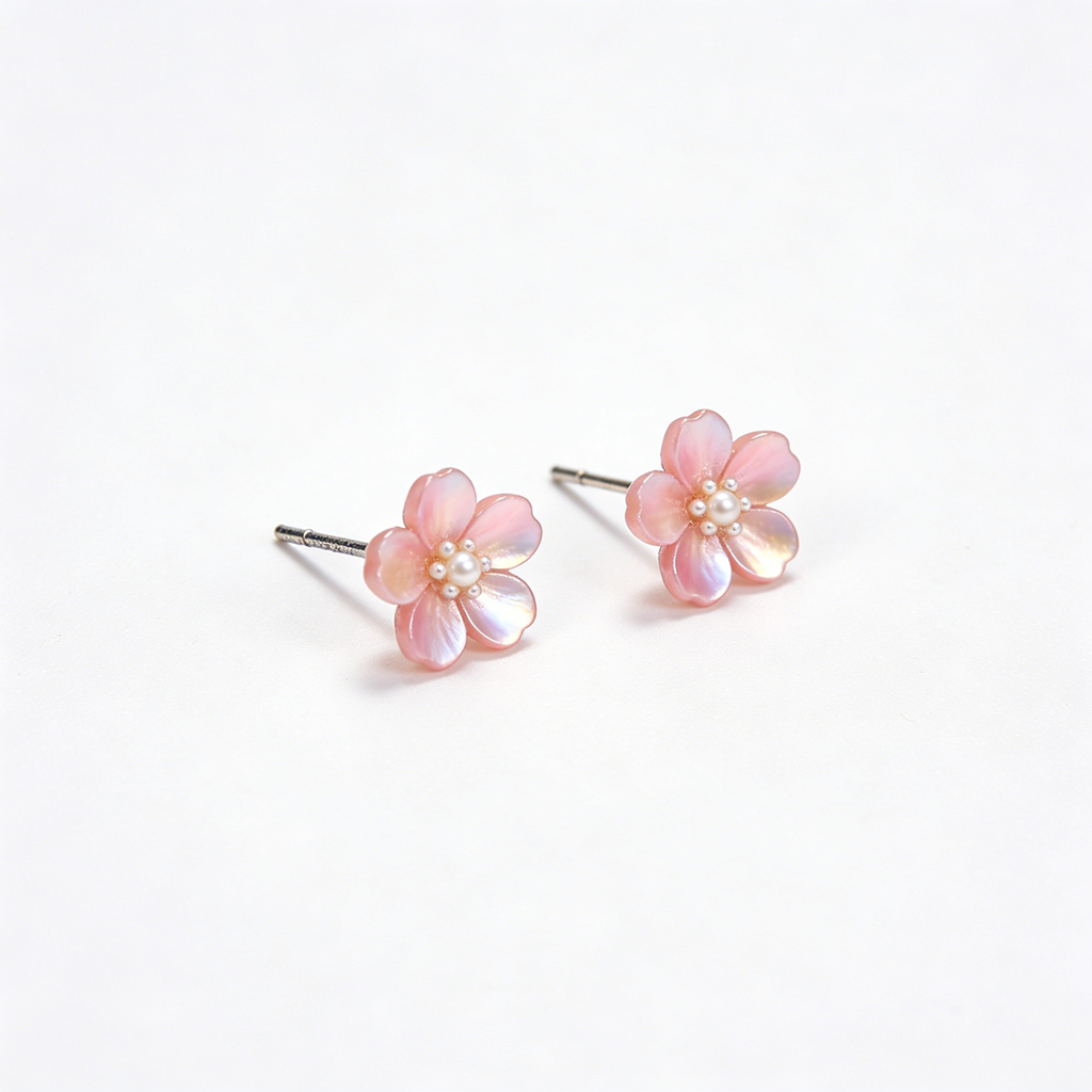 Mother-of-Pearl Flower Stud Earrings