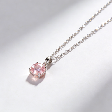 Cushion Cut Pink Stone Pendant Silver Necklace