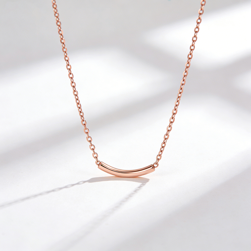 Curved Bar Pendant Rose Gold Necklace