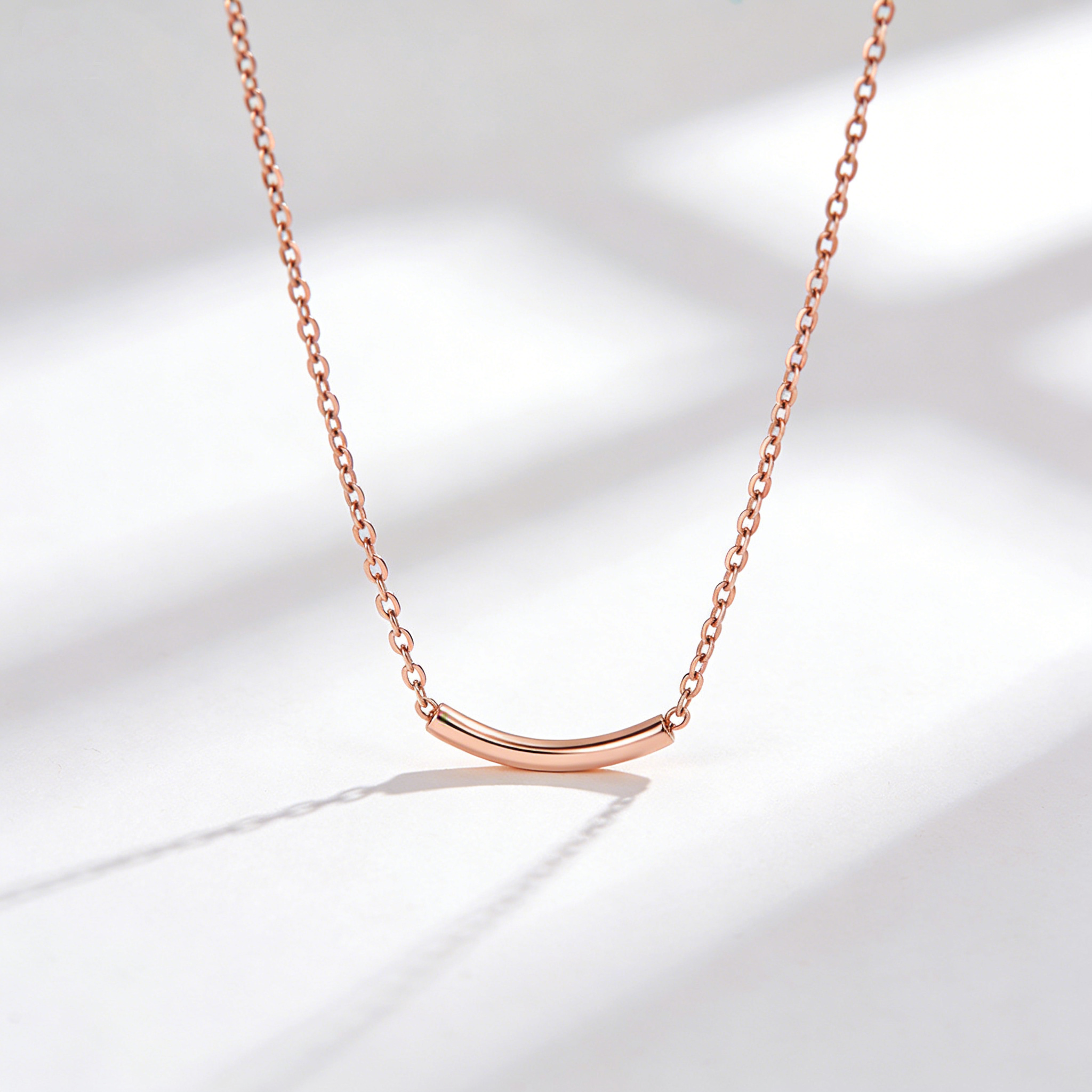 Curved Bar Pendant Rose Gold Necklace