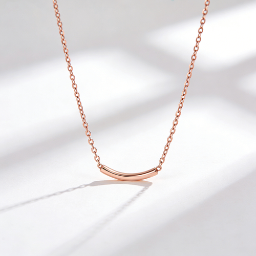 Curved Bar Pendant Rose Gold Necklace