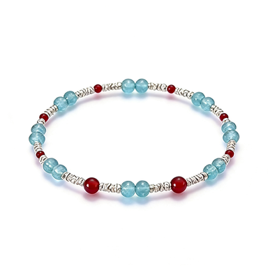 Aquamarine Red Agate Beaded Bracelet