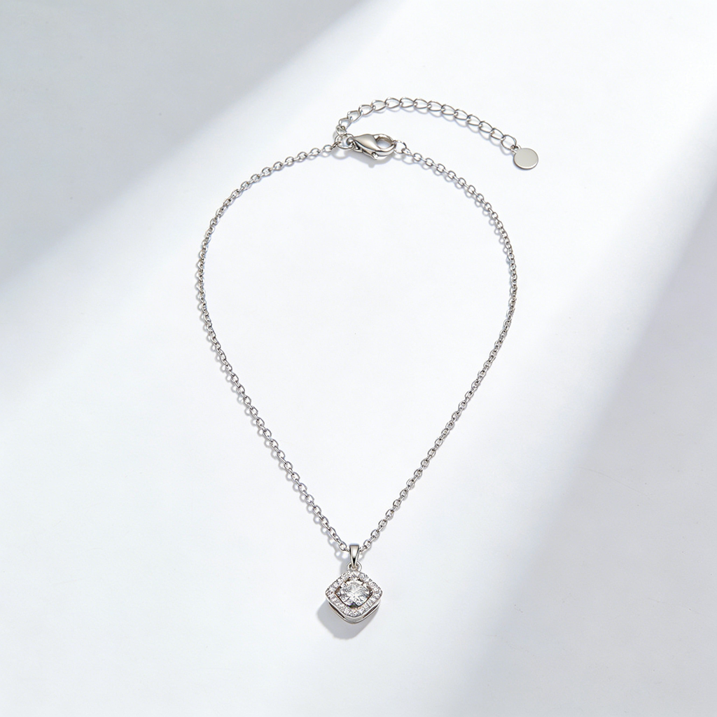 Minimalist Square Pendant Silver Necklace