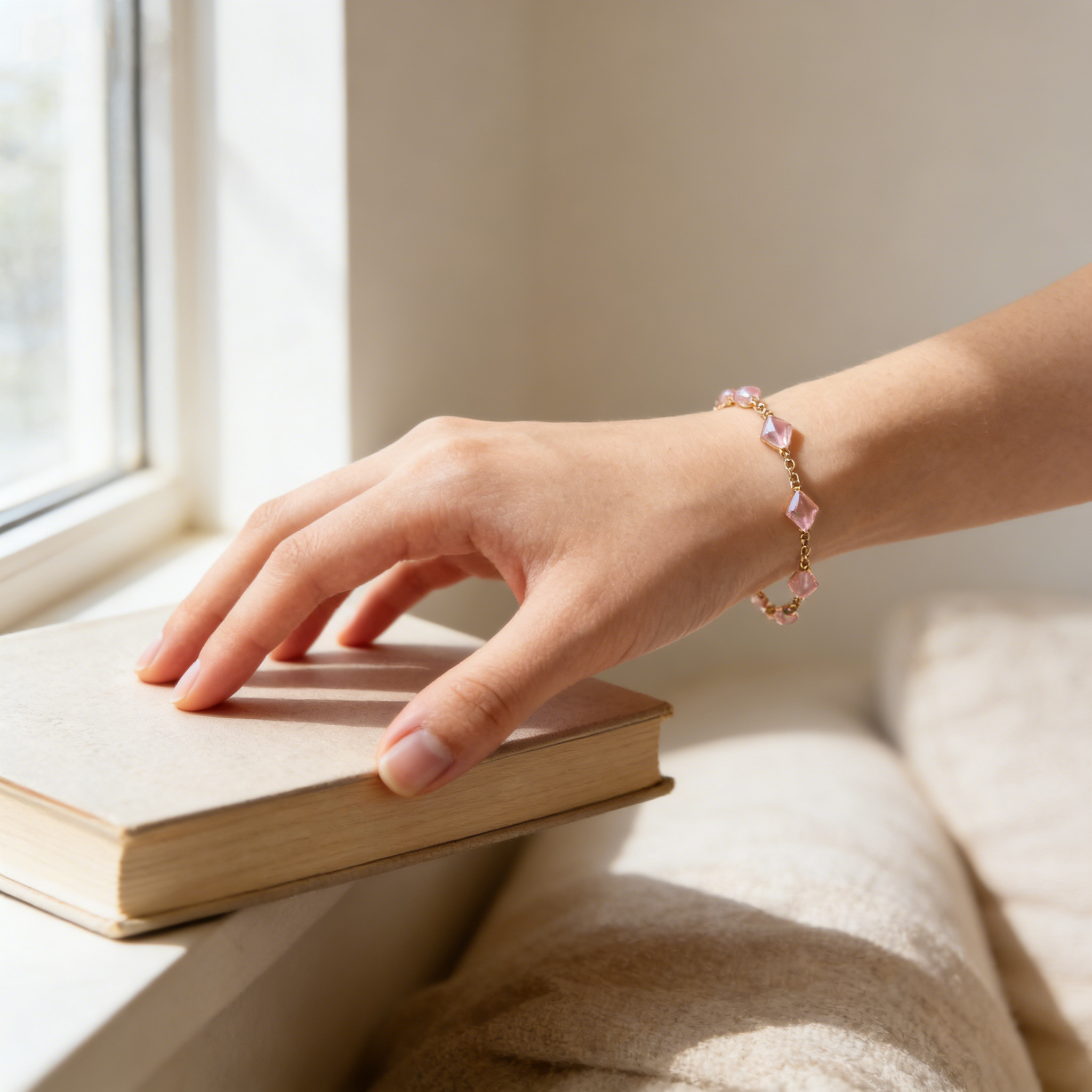 Gold & Pink Square Bead Bracelet