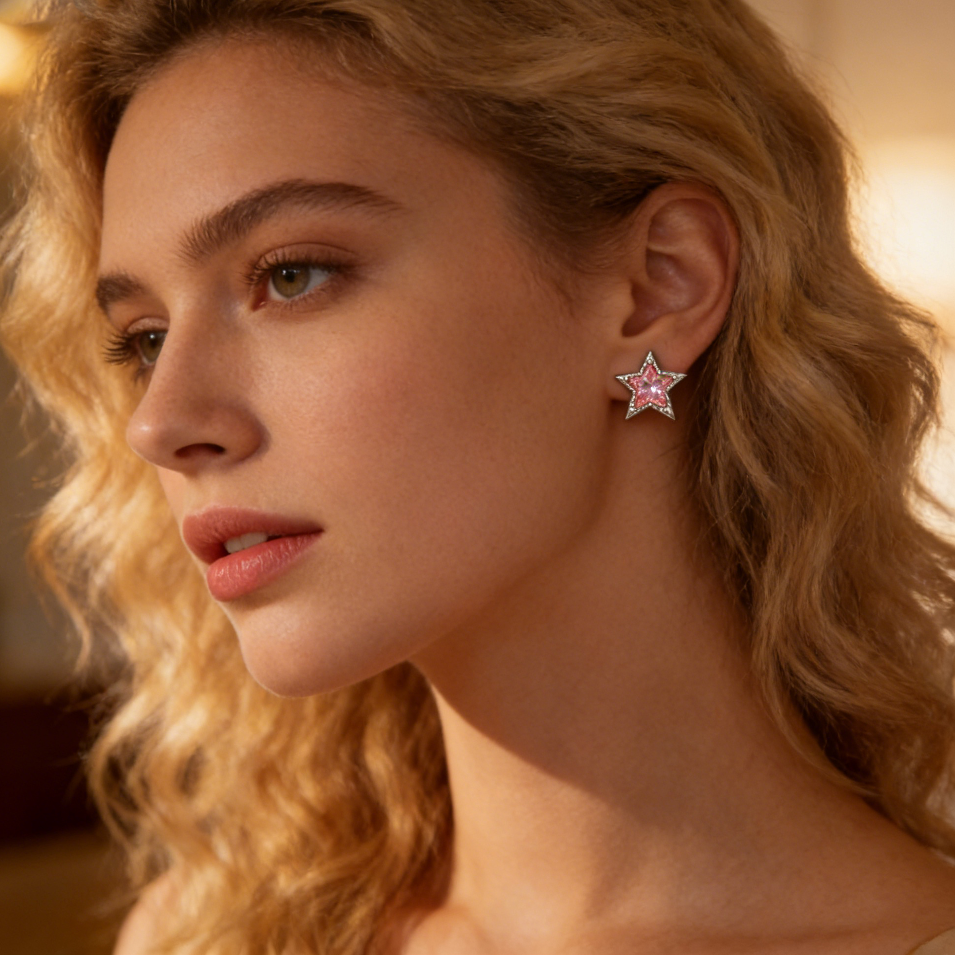 Pink Star CZ Stud Earrings