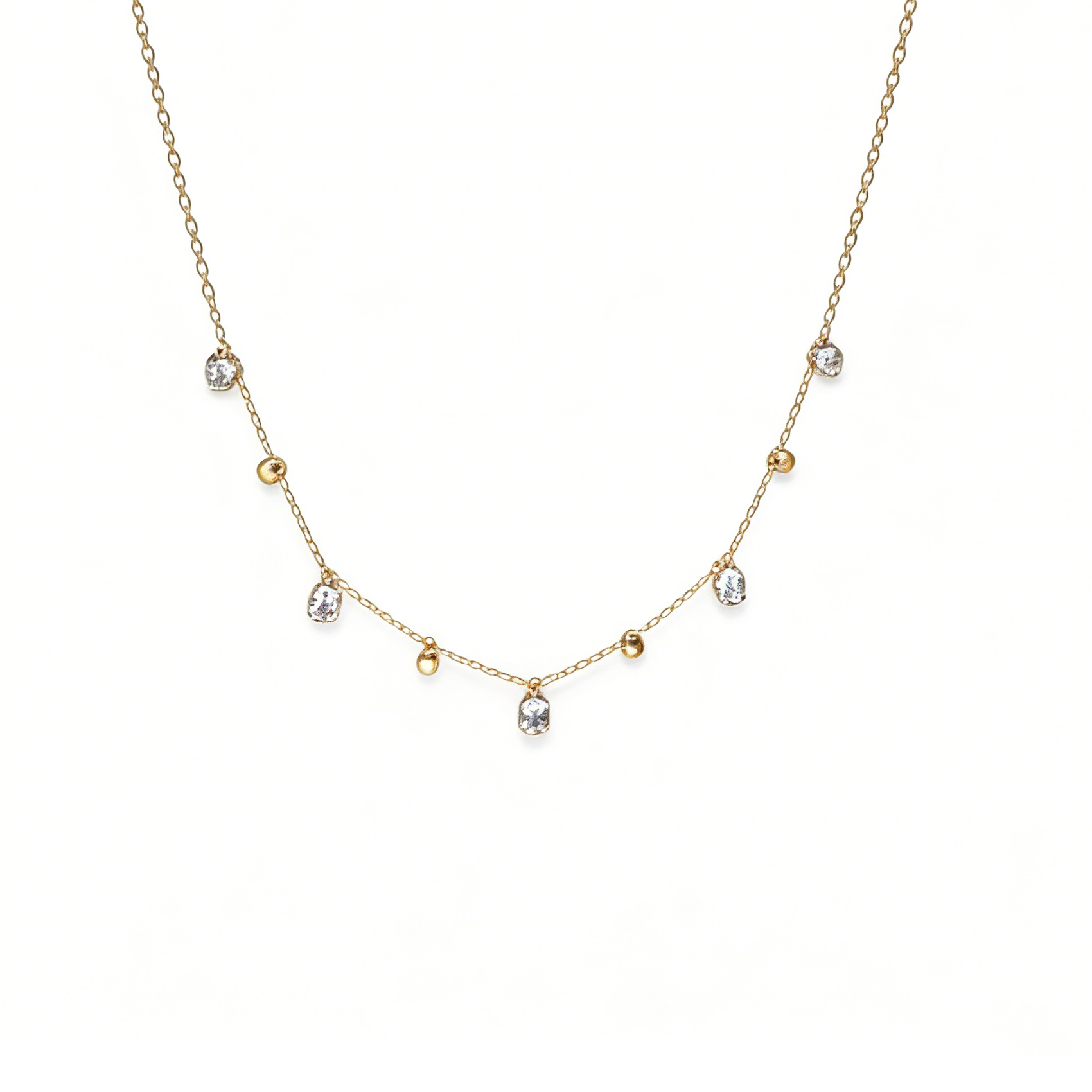 Dainty CZ & Bead Gold Choker Necklace
