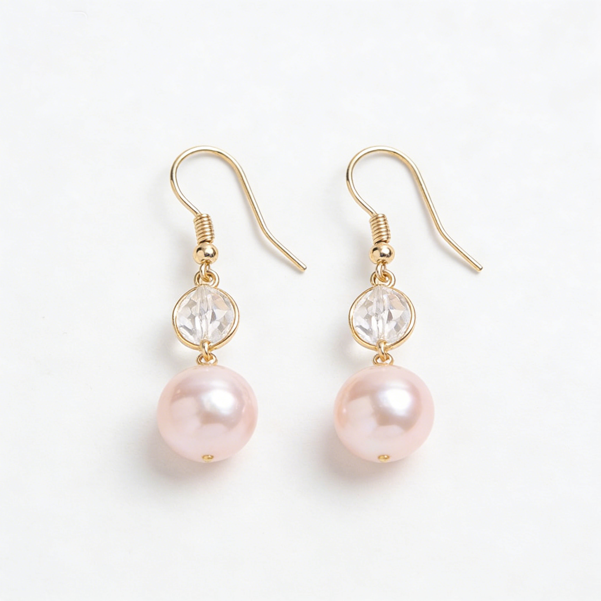 Crystal & Pink Pearl Drop Earrings