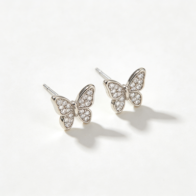 CZ-encrusted Butterfly Stud Earrings