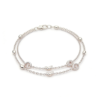 Silver Peace & Heart Double Bracelet