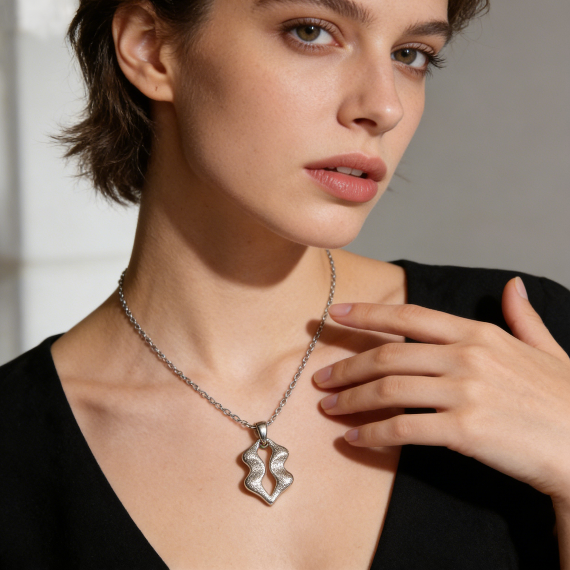 Abstract Irregular Cutout Silver Necklace