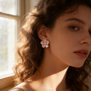 Mother-of-Pearl Flower Stud Earrings
