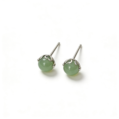 Green Jade Ball Stud Earrings