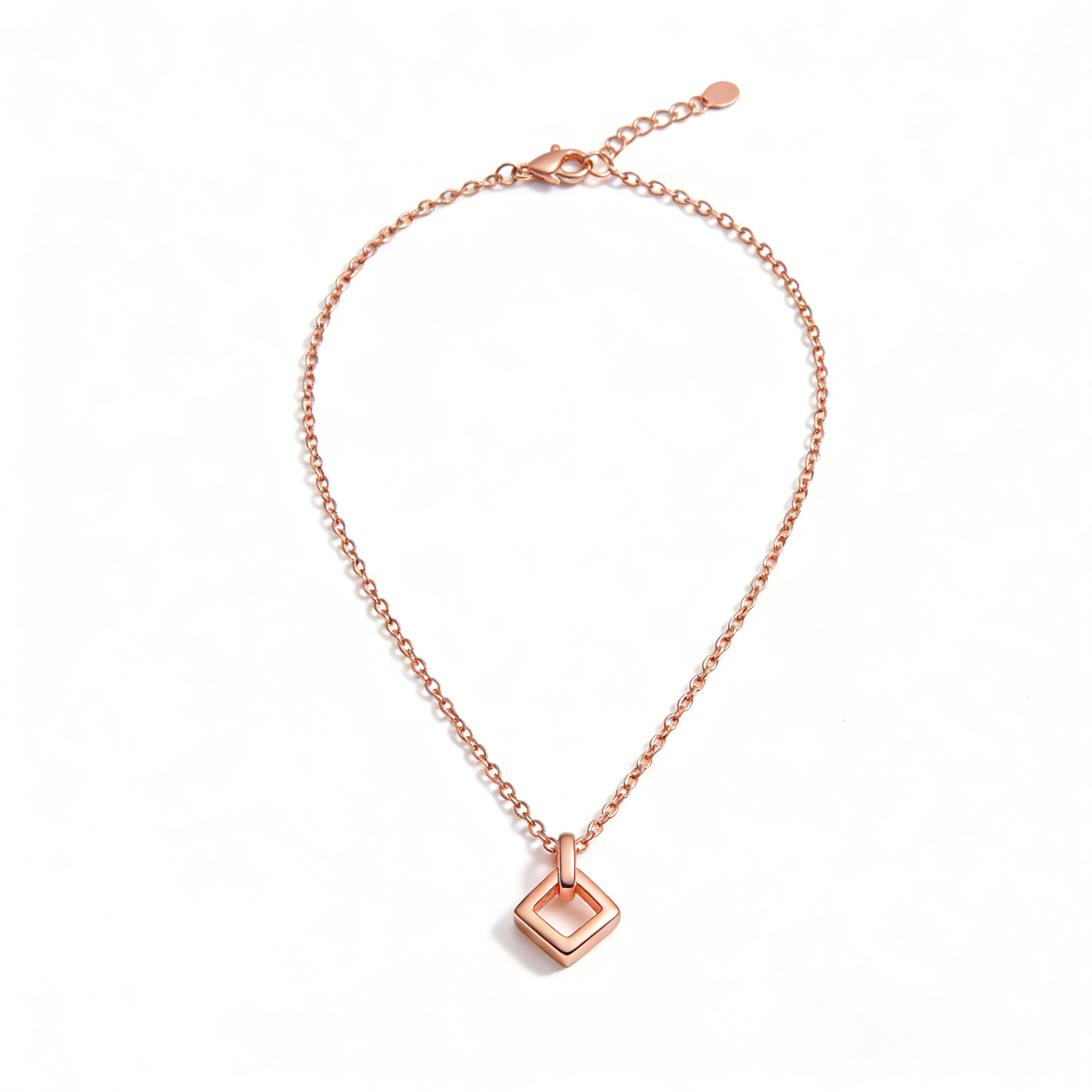 3D Square Pendant Rose Gold Necklace