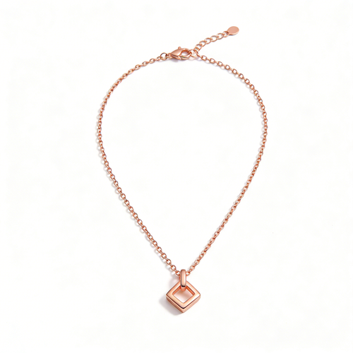 3D Square Pendant Rose Gold Necklace