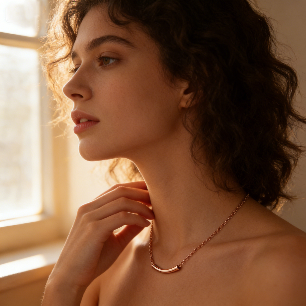 Curved Bar Pendant Rose Gold Necklace