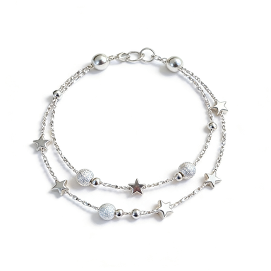Double Layer Silver Star & Bead Bracelet